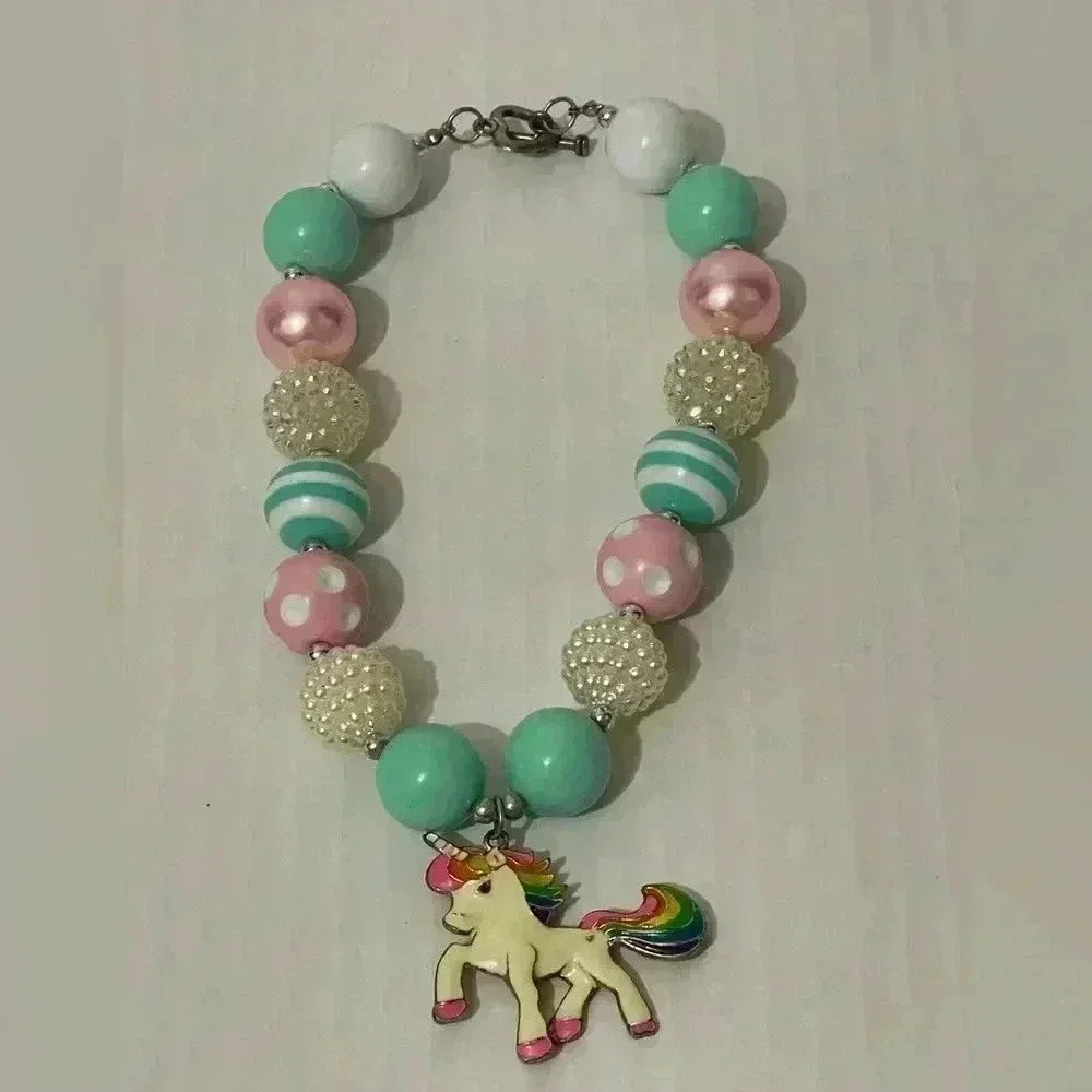 Unicorn Pony Beads Chunky Multicolored Necklace